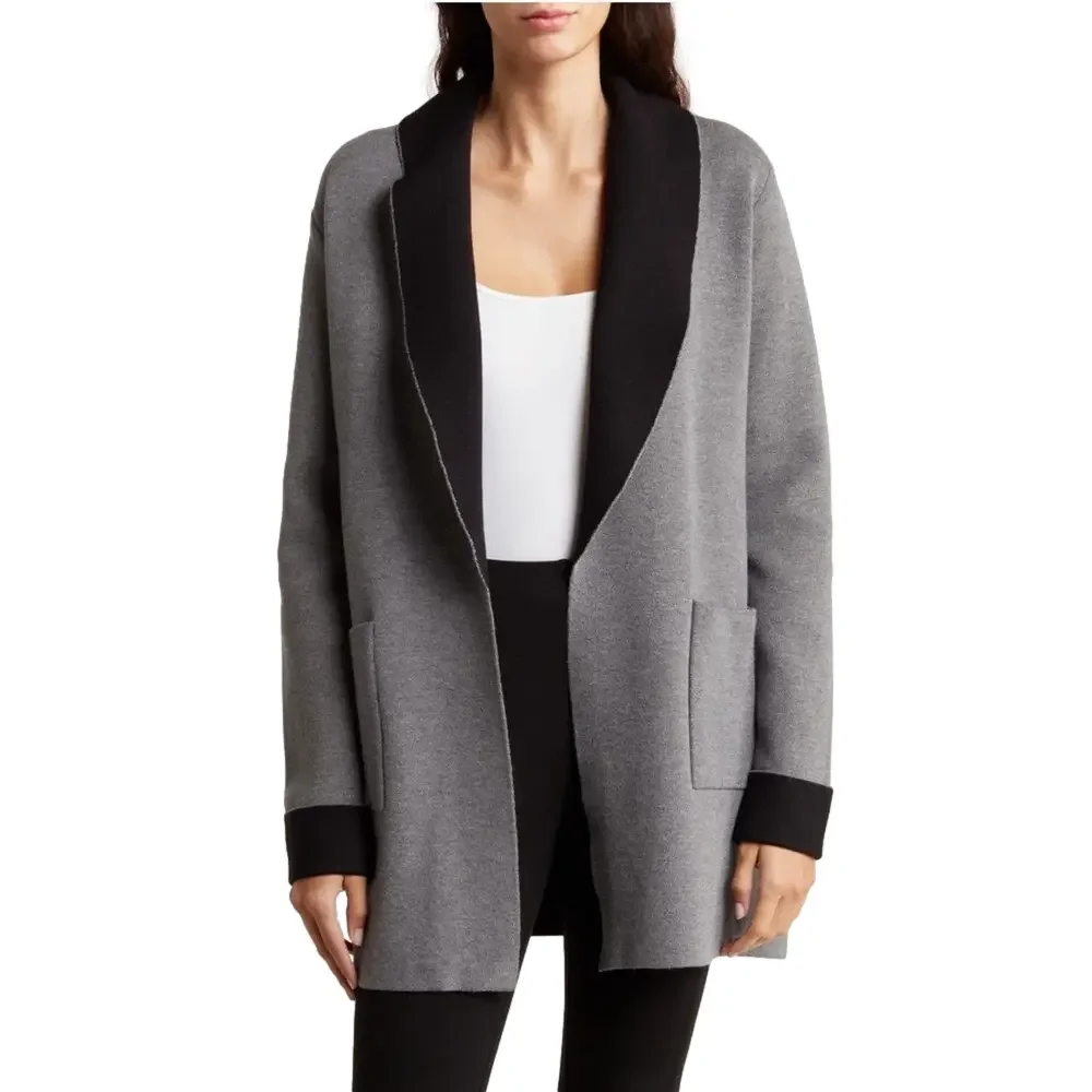 By Design 3X Open Emma Open Front Cardigan Charcoal Heather Grey Black NWT